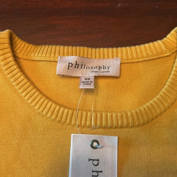 Womens NWT Sweater Philosophy Yellow Gold Short Sleeved Fall XS Extra Small NEW - Picture 3 of 5